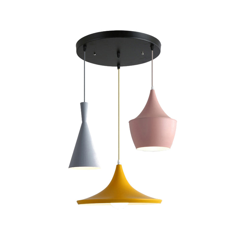 Macaron Style Metal Cone Pendant Light - 1/3 Light Pink/Yellow/Blue - Linear/Round Canopy