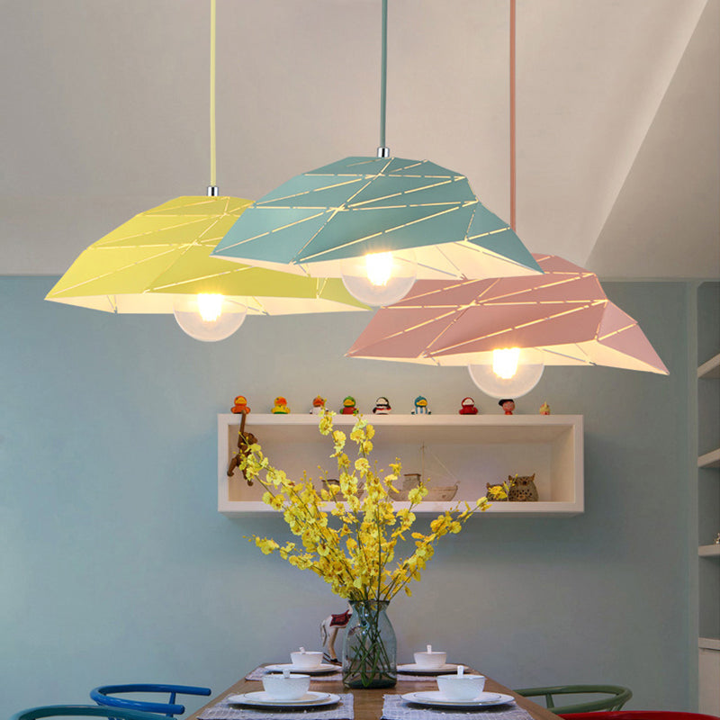 Contemporary Metal Shade Ceiling Pendant Light In Pink/Yellow/Green - Asymmetrical Hanging Lamp Kit