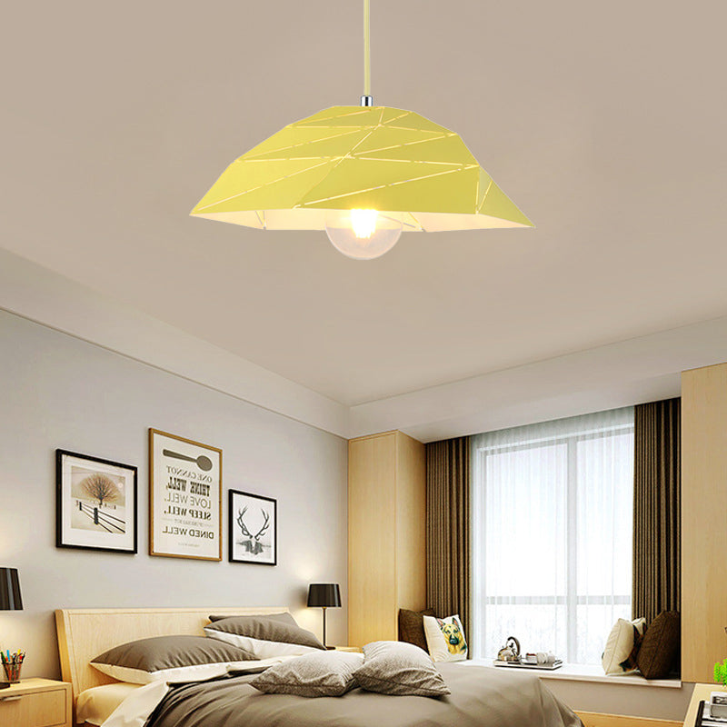 Contemporary Ceiling Pendant Light with Metal Shade - Pink/Yellow/Green Asymmetrical Hanging Lamp Kit