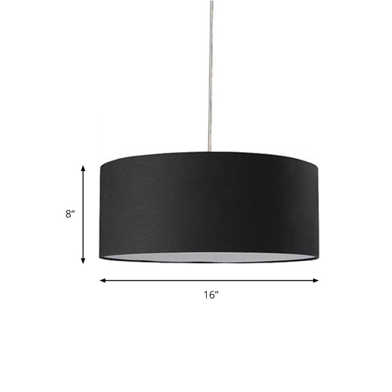 Plafonnier LED minimaliste en tissu noir avec tambour de 12"/16"/19,5" de diamètre