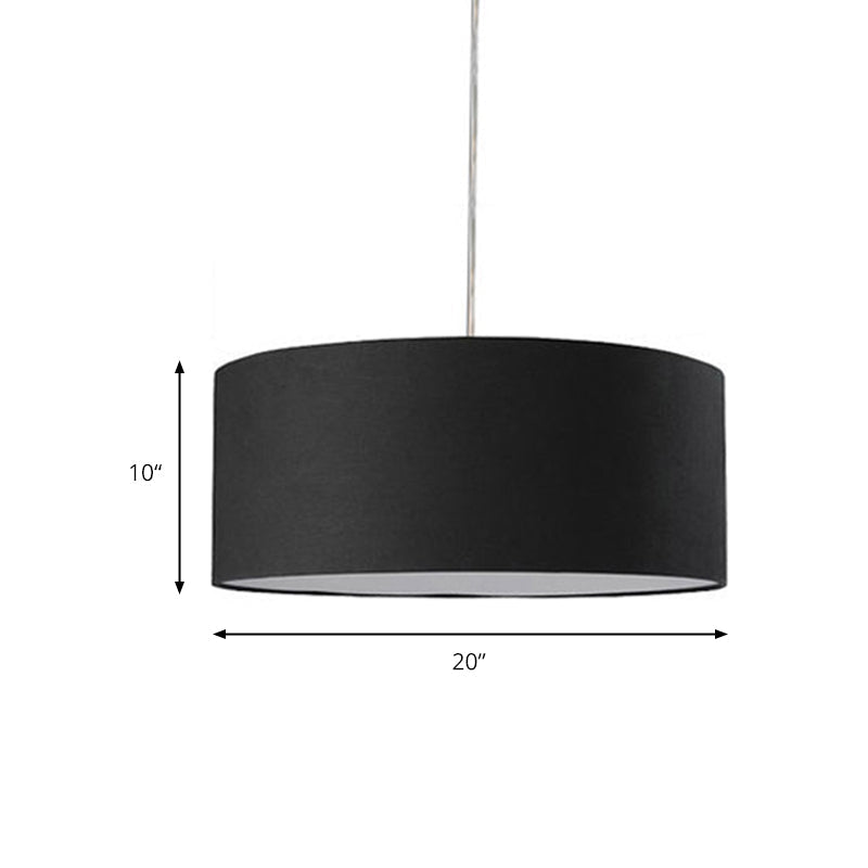 Plafonnier LED minimaliste en tissu noir avec tambour de 12"/16"/19,5" de diamètre