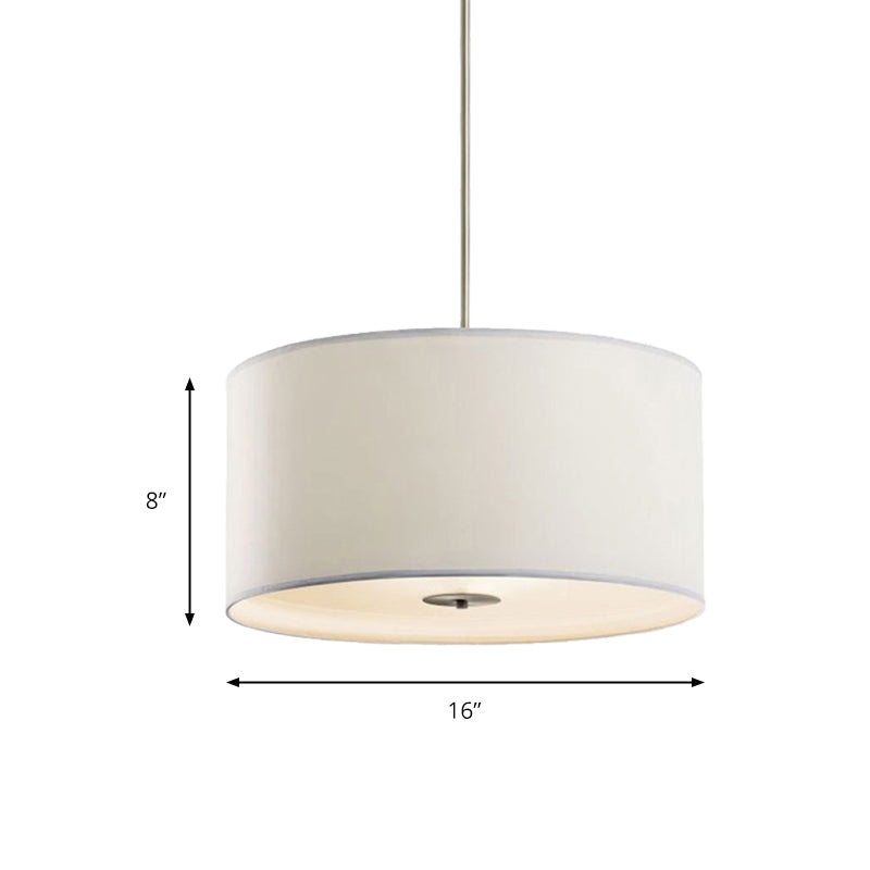 Contemporary White Fabric LED Cylinder Pendant Lamp - 16"/19.5"/23.5" Dia