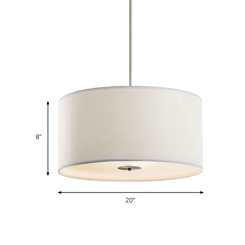 Contemporary White Fabric LED Cylinder Pendant Lamp - 16"/19.5"/23.5" Dia