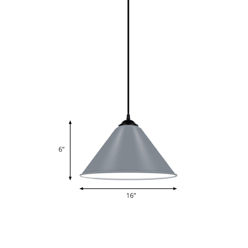 Modern Metal Cone Hanging Light, 1-Light Pink/Yellow/Green Pendant Light, 12"/14"/16" Dia