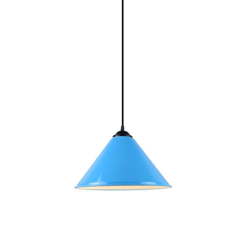 Modern Metal Cone Hanging Light, 1-Light Pink/Yellow/Green Pendant Light, 12"/14"/16" Dia