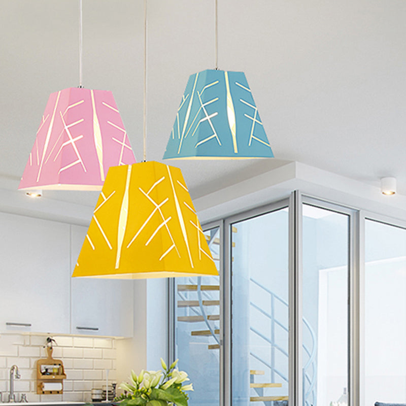 Modern Metal Pendant Ceiling Light - Pink/Yellow/Blue Tapered Hanging Lighting 1-Light