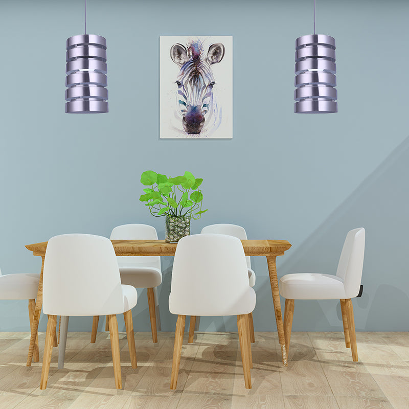 Modern Cylindrical Metal Hanging Light Kit - 1 Head Silver Pendant For Dining Room