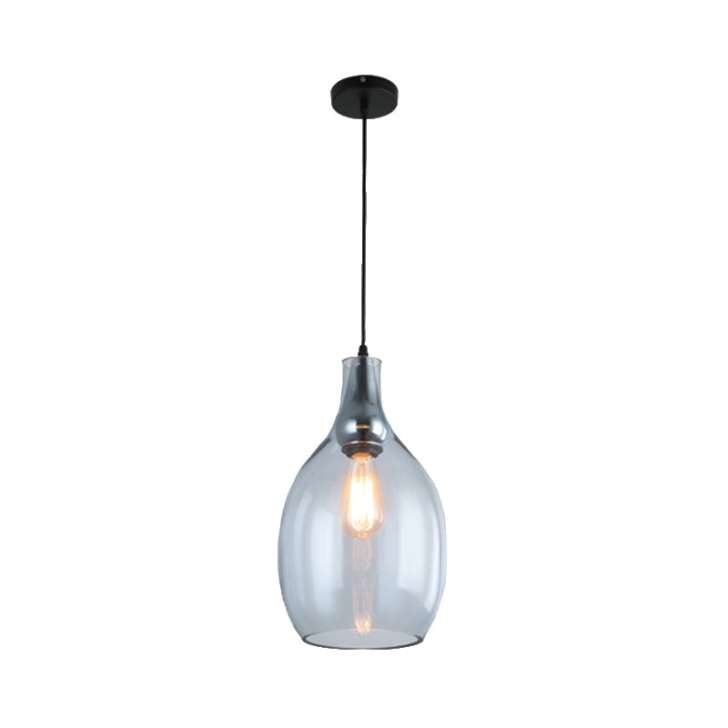Modernist Blue/Amber Glass Bottle Pendant Lamp - Nickel Hanging Light Fixture for Bedroom