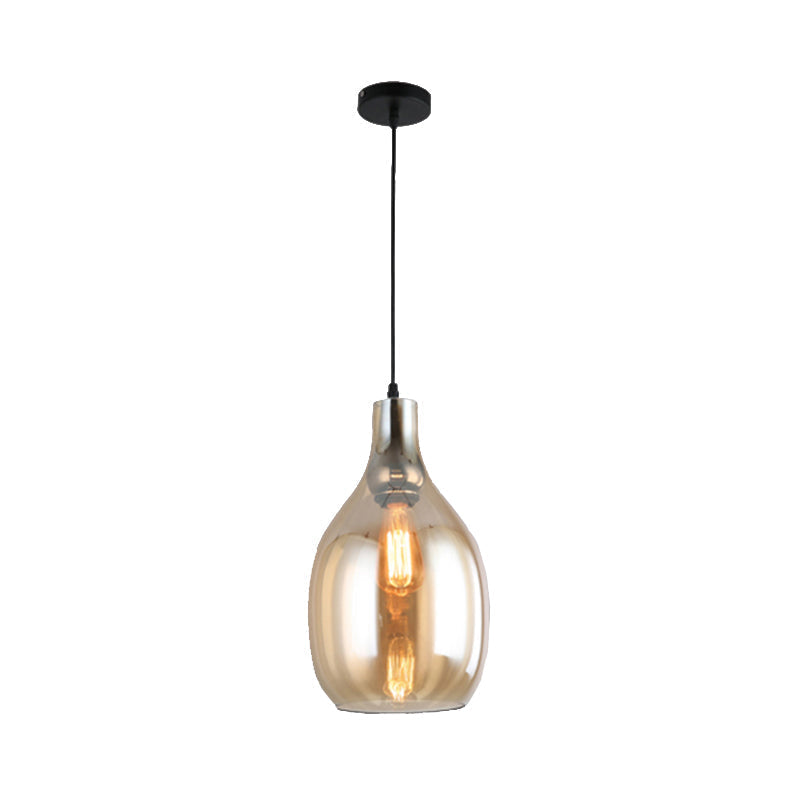 Modernist Blue/Amber Glass Bottle Pendant Lamp - Nickel Hanging Light Fixture for Bedroom