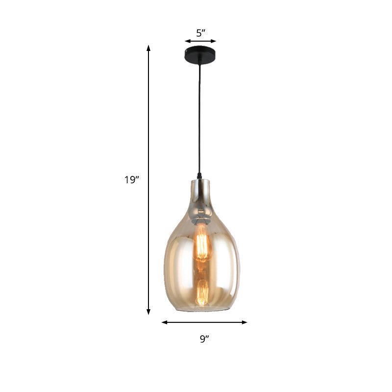Modernist Blue/Amber Glass Bottle Pendant Lamp - Nickel Hanging Light Fixture for Bedroom