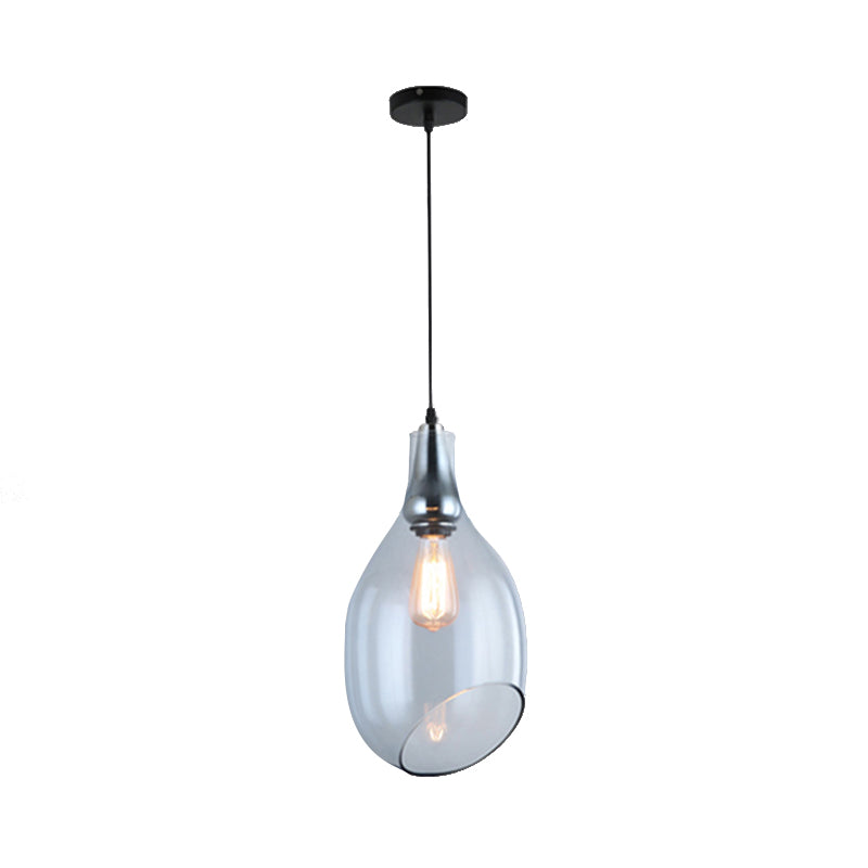 Modernist Blue/Amber Glass Bottle Pendant Lamp - Nickel Hanging Light Fixture for Bedroom
