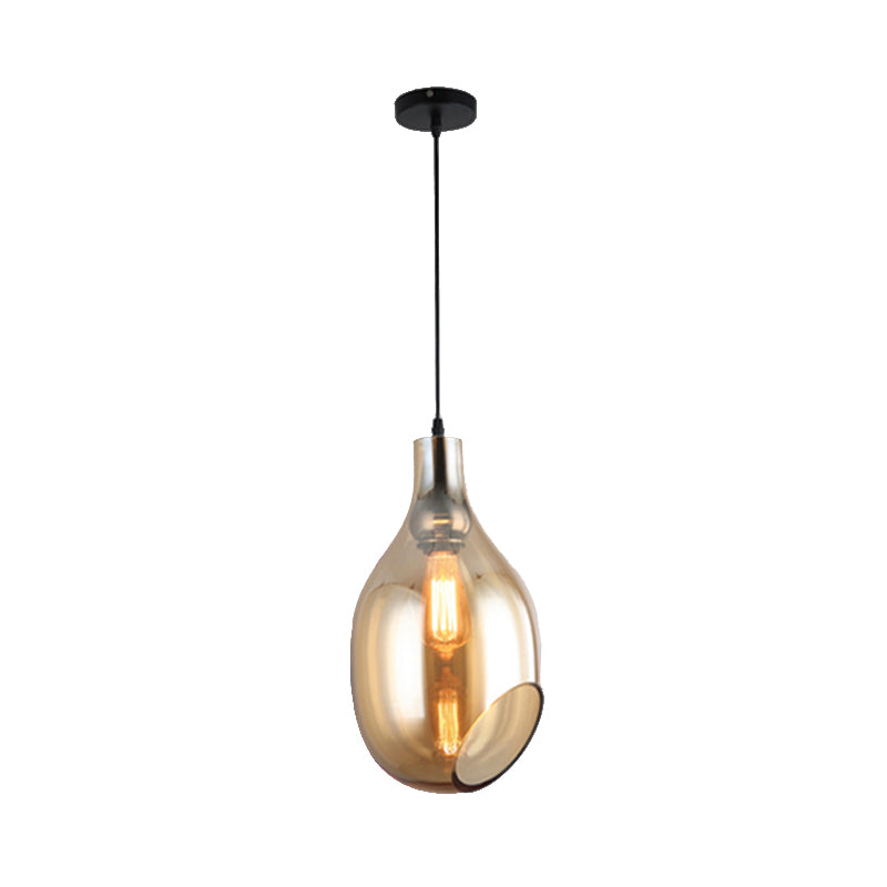 Modernist Blue/Amber Glass Bottle Pendant Lamp - Nickel Hanging Light Fixture for Bedroom