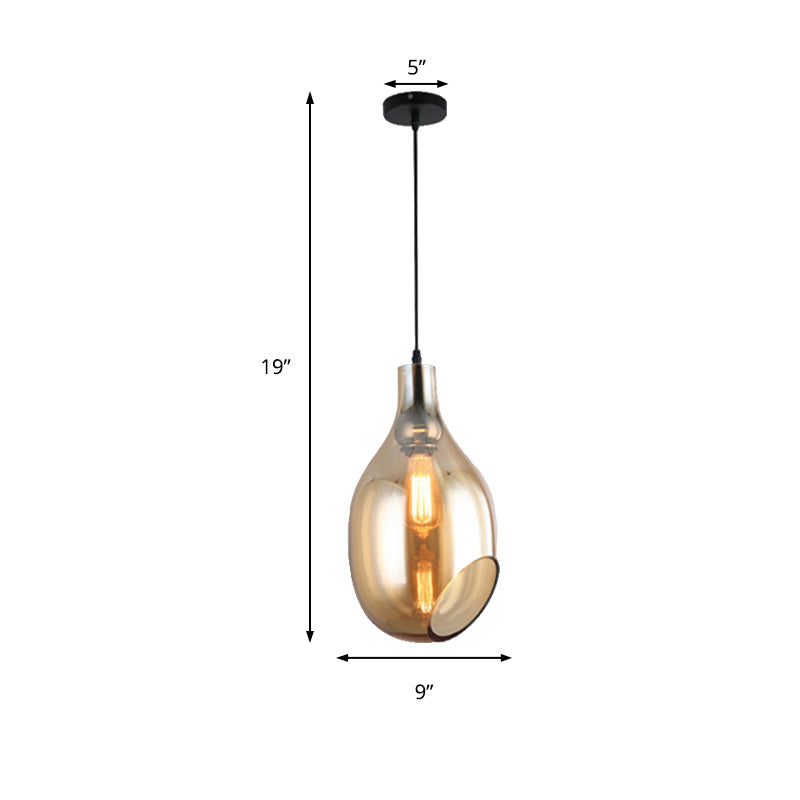 Modernist Blue/Amber Glass Bottle Pendant Lamp - Nickel Hanging Light Fixture for Bedroom
