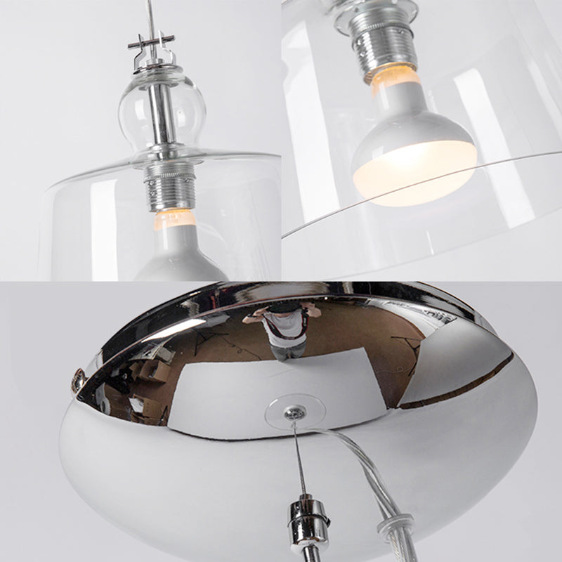 Contemporary 1-Light Pendant with Clear Glass Shade - Sleek Chrome Trifle Bowl Hanging Lamp