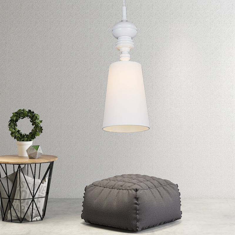 Nordic Fabric Led Pendant Lamp In Black/White Tapered Suspension 6-10 Diameter