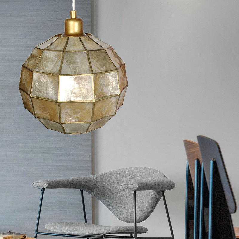 Modern Gold Oval/Globe Pendant Light For Living Room- 1 Shell Hanging Lamp Kit / A