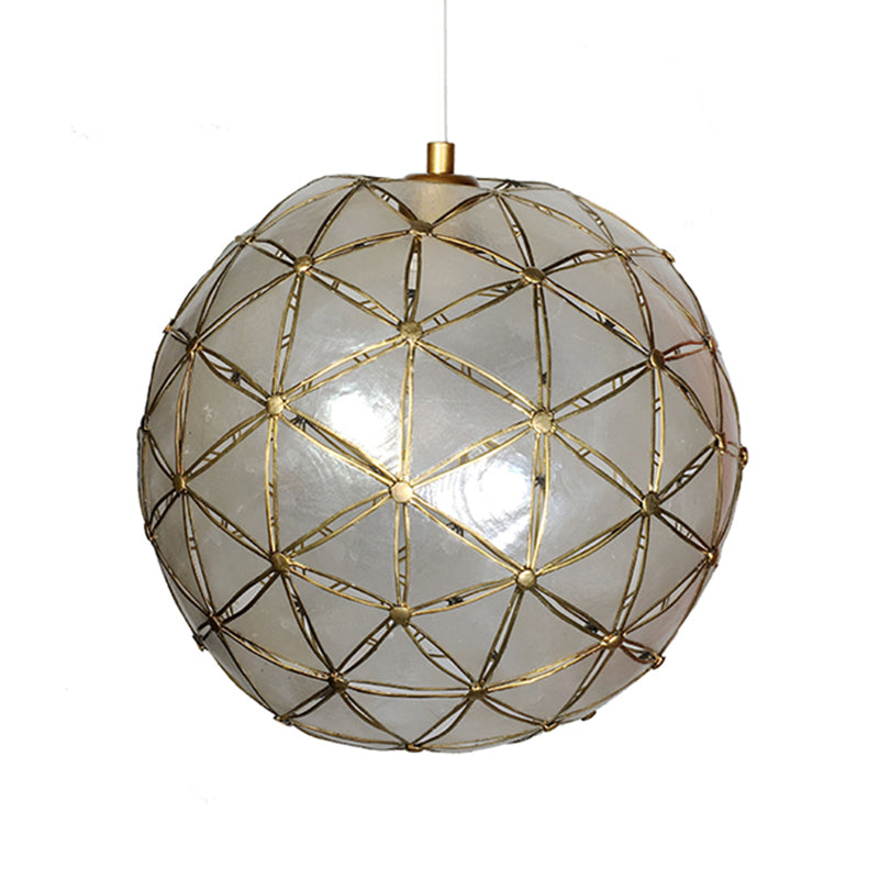 Gold Pendant Lamp with Ball Shell Shade - 1 Light Dining Room Ceiling Light