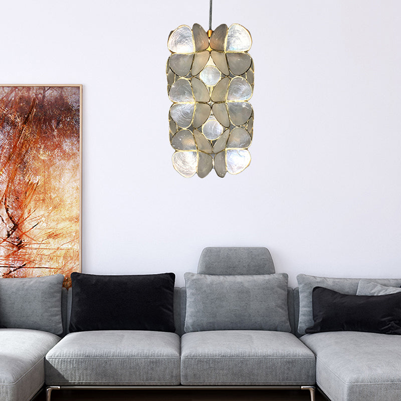Cylinder Shell Hanging Pendant Light: Simple Silver Suspension for Living Room