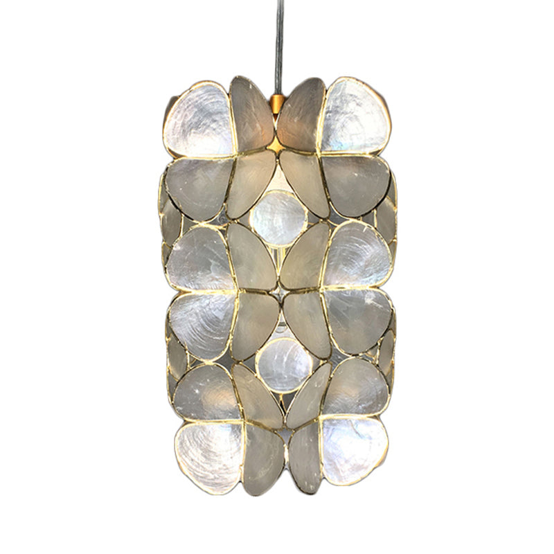 Cylinder Shell Pendant Light With Simple Silver Suspension - Ideal For Living Room