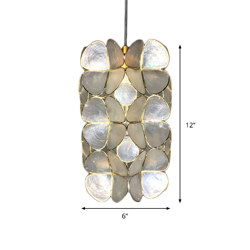 Cylinder Shell Pendant Light With Simple Silver Suspension - Ideal For Living Room