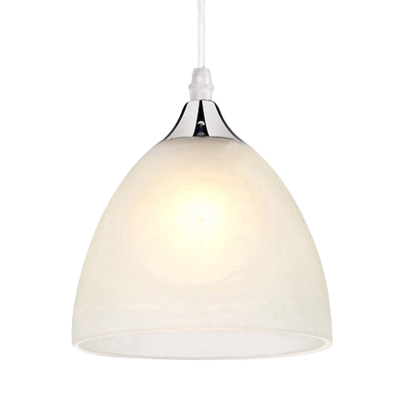 Suspension de cuisine moderne en nickel poli avec abat-jour en verre blanc