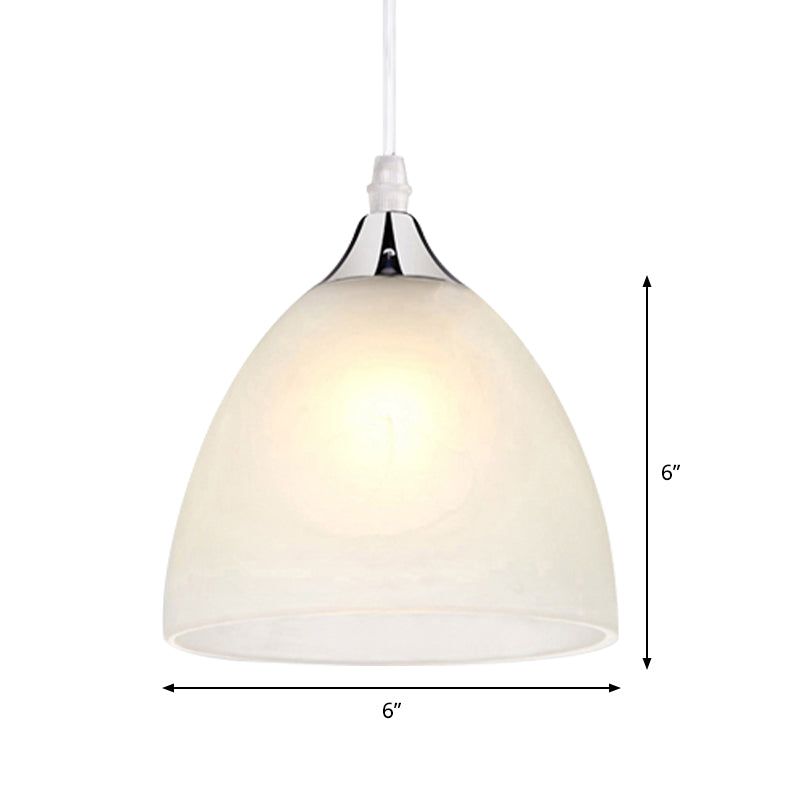 Suspension de cuisine moderne en nickel poli avec abat-jour en verre blanc