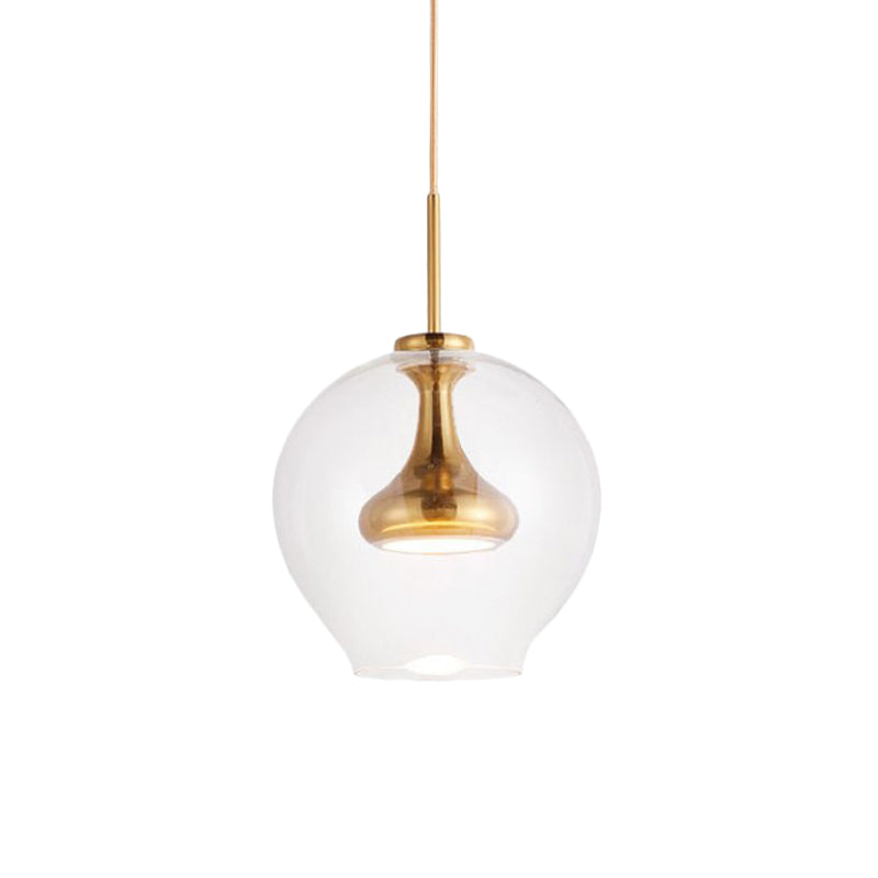 Contemporary Clear Glass Pendant Light - Sphere 1-Light Led Hanging Lamp Kit In White/Warm With