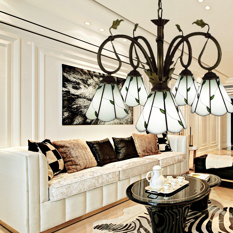 Vintage Beige Glass Chandelier Pendant Light for Libraries with Metal Chain