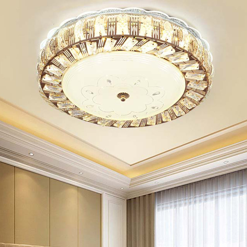 Modern Gold Crystal LED Flush Mount Ceiling Light Fixture - Contemporary Bowl Shape with Beveled Design and Flower/Burst Pattern