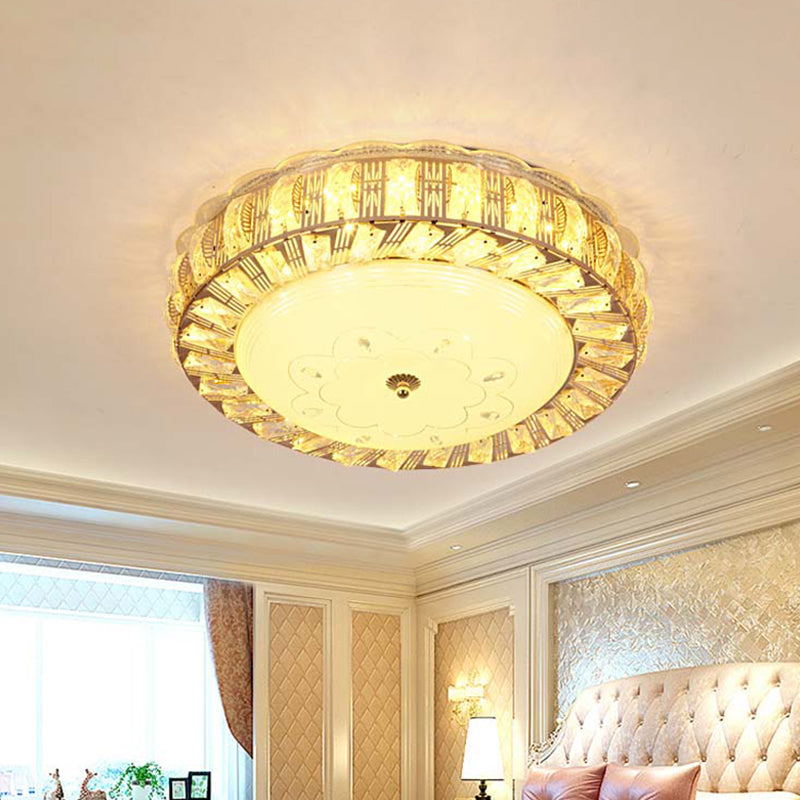 Modern Gold Crystal LED Flush Mount Ceiling Light Fixture - Contemporary Bowl Shape with Beveled Design and Flower/Burst Pattern