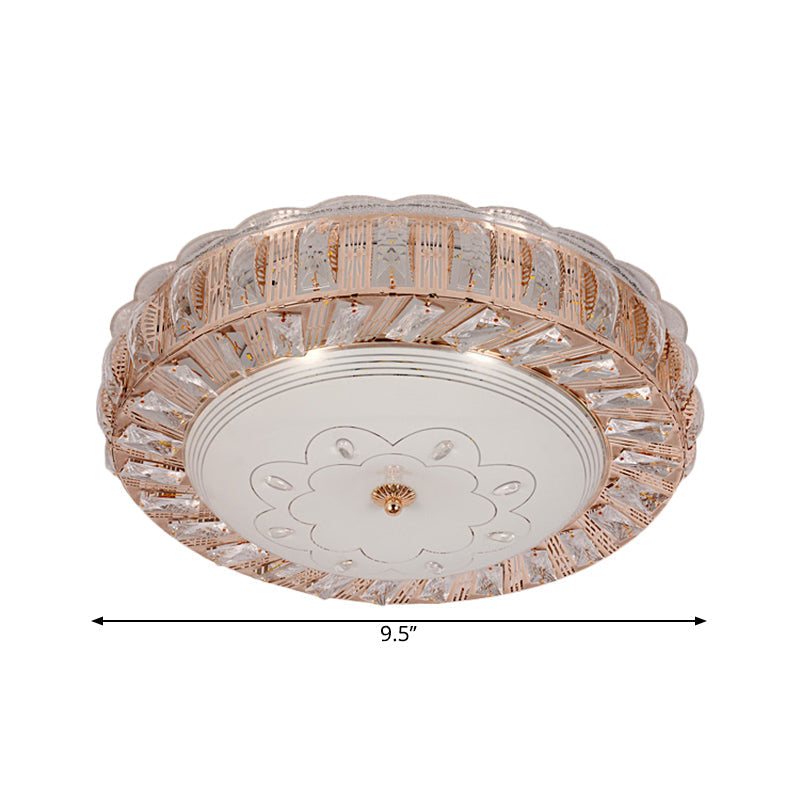 Modern Gold Crystal LED Flush Mount Ceiling Light Fixture - Contemporary Bowl Shape with Beveled Design and Flower/Burst Pattern