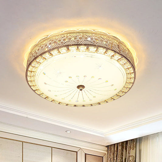 Modern Gold Crystal LED Flush Mount Ceiling Light Fixture - Contemporary Bowl Shape with Beveled Design and Flower/Burst Pattern