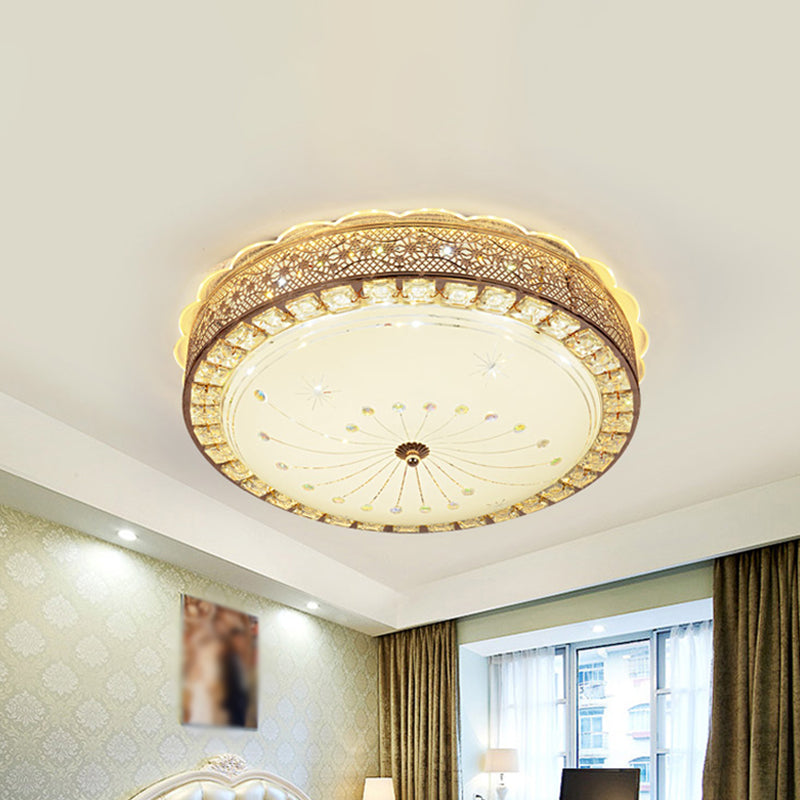 Modern Gold Crystal LED Flush Mount Ceiling Light Fixture - Contemporary Bowl Shape with Beveled Design and Flower/Burst Pattern