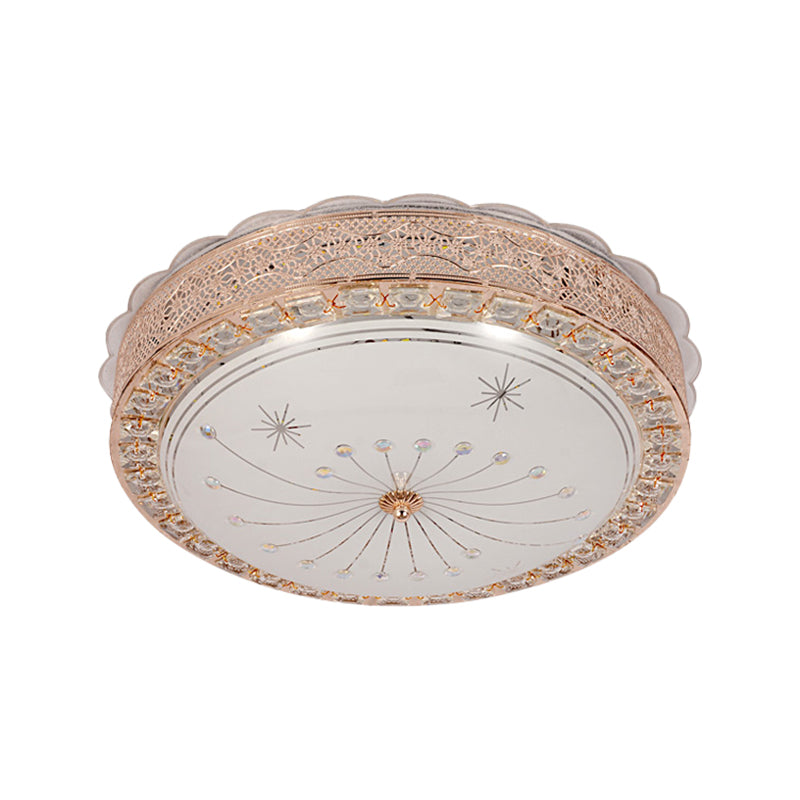 Modern Gold Crystal LED Flush Mount Ceiling Light Fixture - Contemporary Bowl Shape with Beveled Design and Flower/Burst Pattern