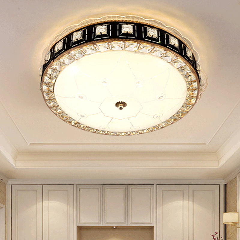 Simple LED Crystal Flush Mount Ceiling Light with Elegant Black/Gold Finish - Perfect for Dining Room