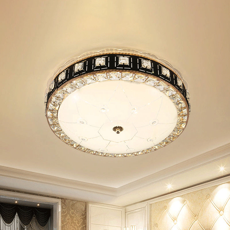 Simple LED Crystal Flush Mount Ceiling Light with Elegant Black/Gold Finish - Perfect for Dining Room