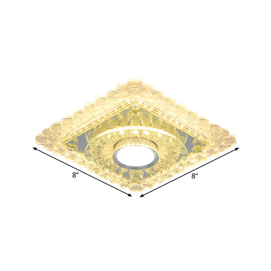 Led Crystal Flush Mount Light Fixture In Chrome For Corridor - Round/Square Design