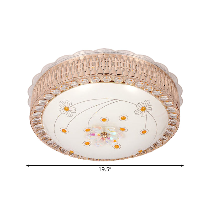 Opal Glass Bowl Flush Mount Light with Simple Gold Floral Pattern LED Close to Ceiling Lamp in Multi Color/Blue Light