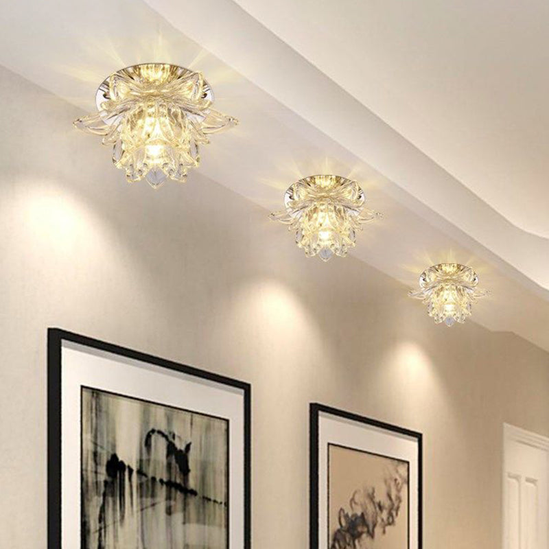 Minimal Flower Crystal LED Ceiling Mount Light in Warm/White Light