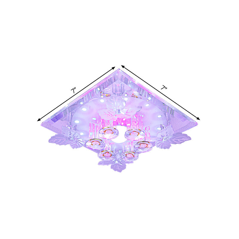 Clear Crystal LED Flush Mount Ceiling Light with Leaf Deco in Warm/White Light - 7"/9.5" Width for Hallways