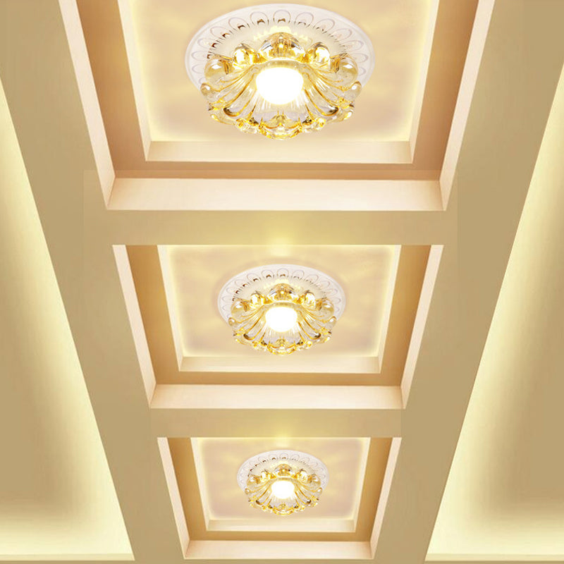 Simplicity LED Ceiling Light in White Round/Square Flushmount with Flower Crystal Shade - Warm/White Light