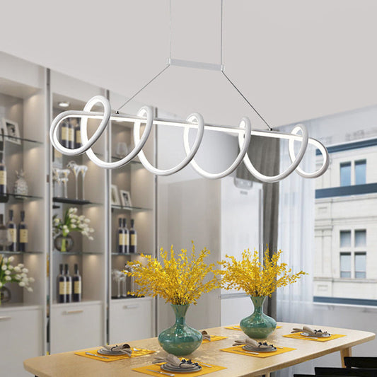 Minimalist Black/White Led Ceiling Light For Dining Room: Twisted Metallic Island Lighting White
