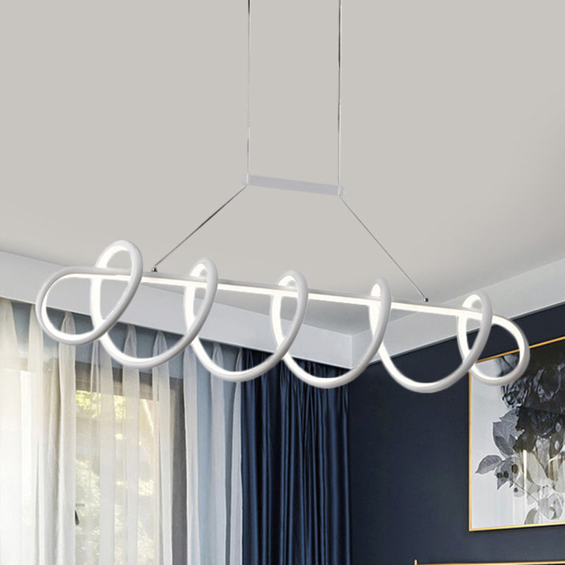 Minimalist Black/White Led Ceiling Light For Dining Room: Twisted Metallic Island Lighting