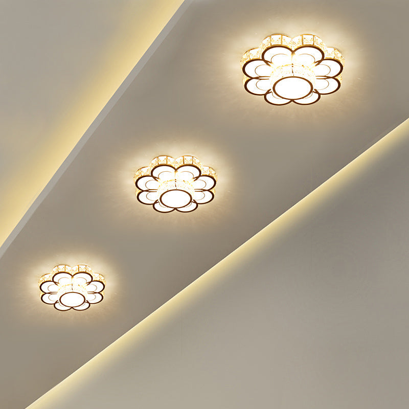 Plafonnier en cristal biseauté en forme de fleur : luminaire encastré à LED simple - largeur de 10"/12", doré
