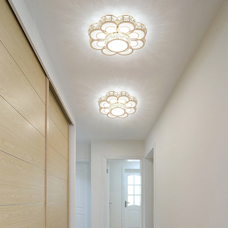 Plafonnier en cristal biseauté en forme de fleur : luminaire encastré à LED simple - largeur de 10"/12", doré
