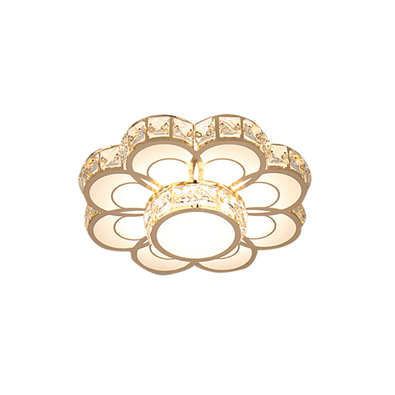 Plafonnier en cristal biseauté en forme de fleur : luminaire encastré à LED simple - largeur de 10"/12", doré