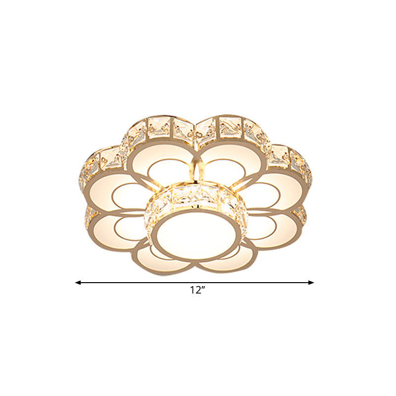 Plafonnier en cristal biseauté en forme de fleur : luminaire encastré à LED simple - largeur de 10"/12", doré