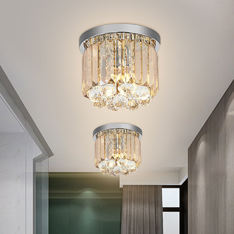 Modern LED Chrome Flush Mount Ceiling Lamp - Crystal Cylinder Light Fixture (8"/12" Dia)