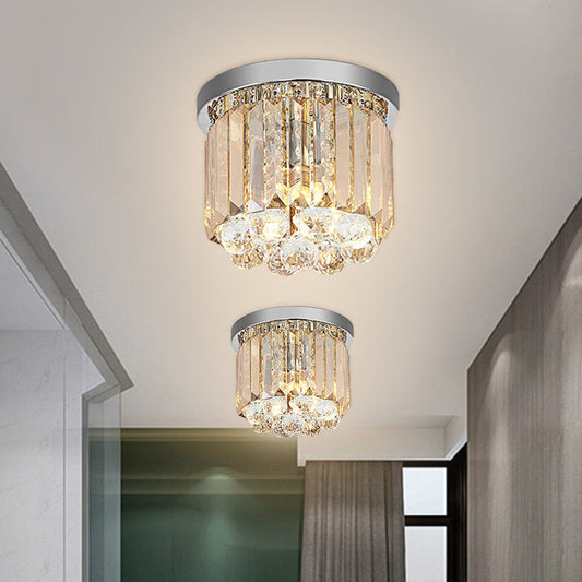 Modern LED Chrome Flush Mount Ceiling Lamp - Crystal Cylinder Light Fixture (8"/12" Dia)