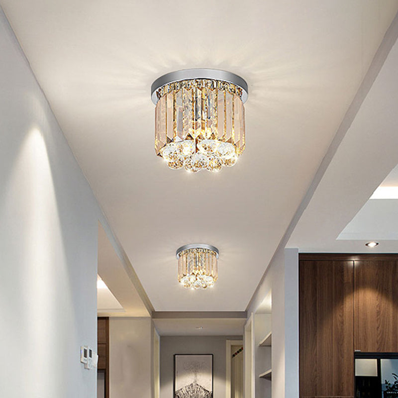 Modern LED Chrome Flush Mount Ceiling Lamp - Crystal Cylinder Light Fixture (8"/12" Dia)